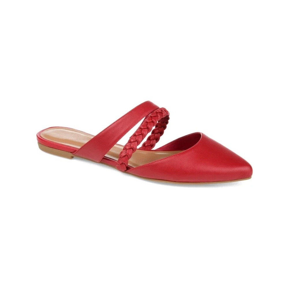 Journee Collection Red Olivea Flats Slides with Foot Straps Cushioned Size 8 NEW